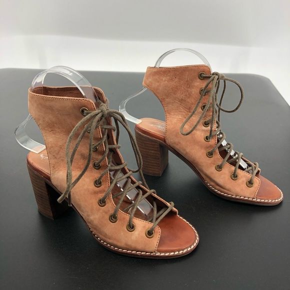 Jeffrey Campbell x Free People Minimal Taupe Lace Up Peep Toe Heeled Sandals - Picture 3 of 14